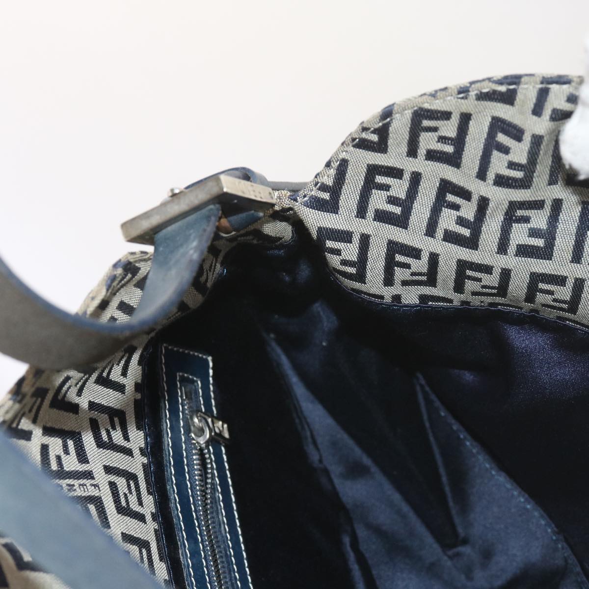 FENDI Zucchino Canvas Mamma Baguette Shoulder Bag Navy56197