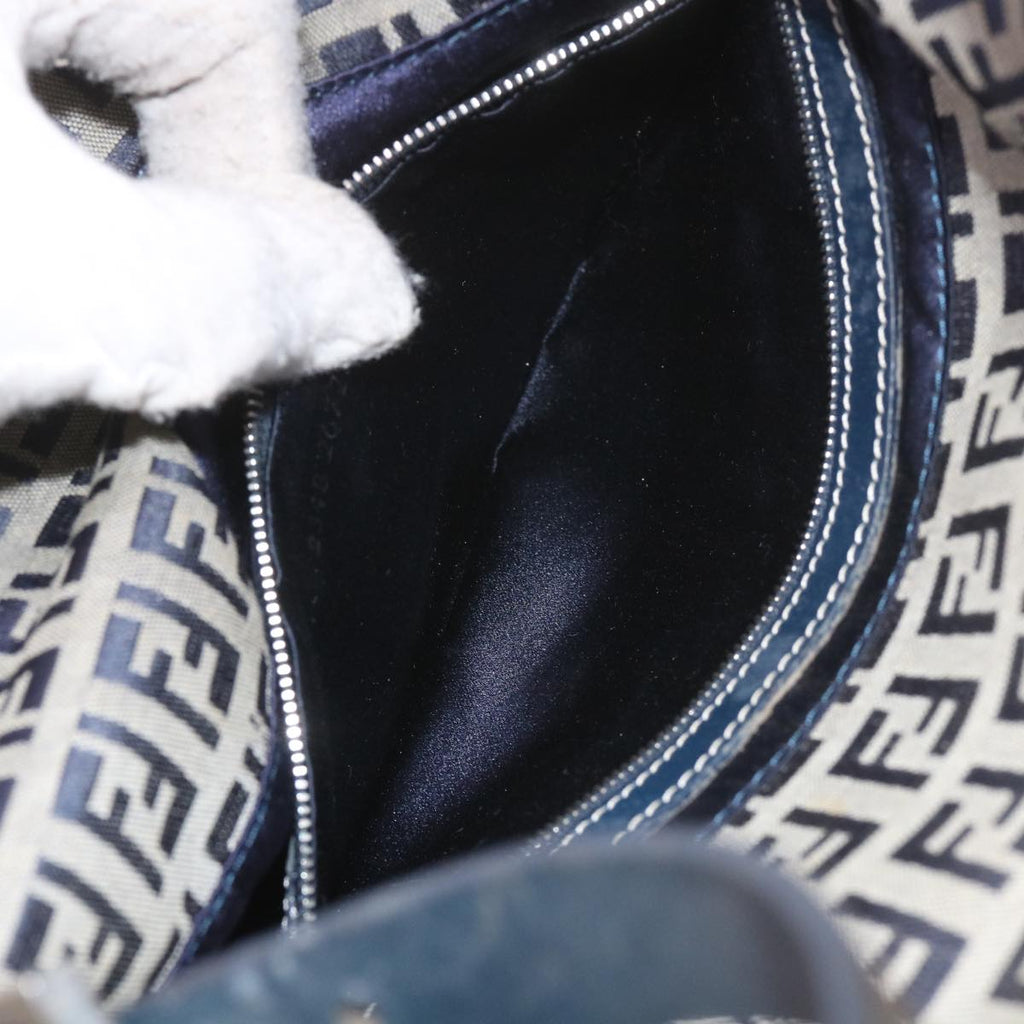 FENDI Zucchino Canvas Mamma Baguette Shoulder Bag Navy56197