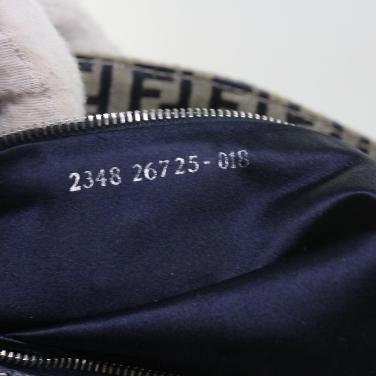 FENDI Zucchino Canvas Mamma Baguette Shoulder Bag Navy56197