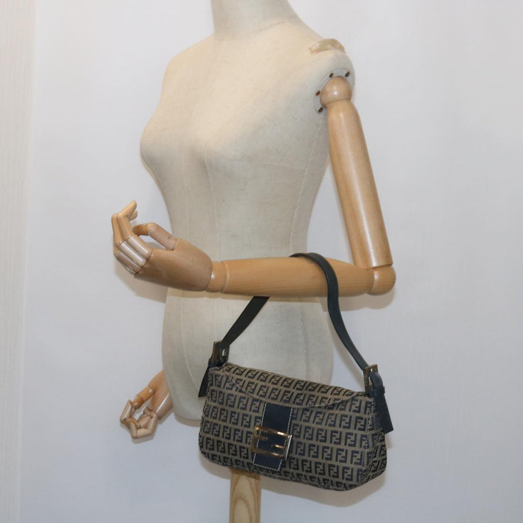 FENDI Zucchino Canvas Mamma Baguette Shoulder Bag Navy56197