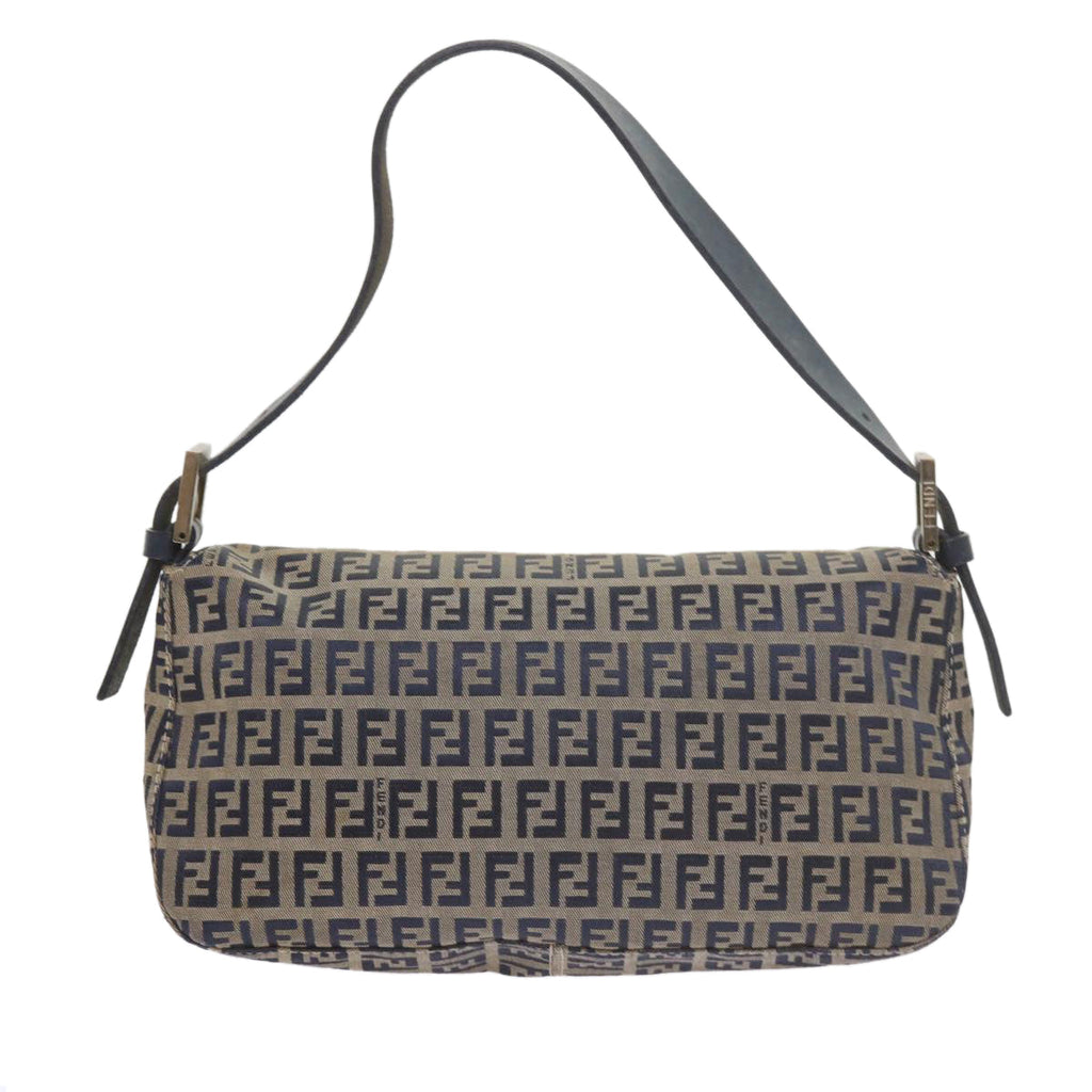 FENDI Zucchino Canvas Mamma Baguette Shoulder Bag Navy56197