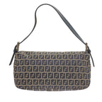 FENDI Zucchino Canvas Mamma Baguette Shoulder Bag Navy56197
