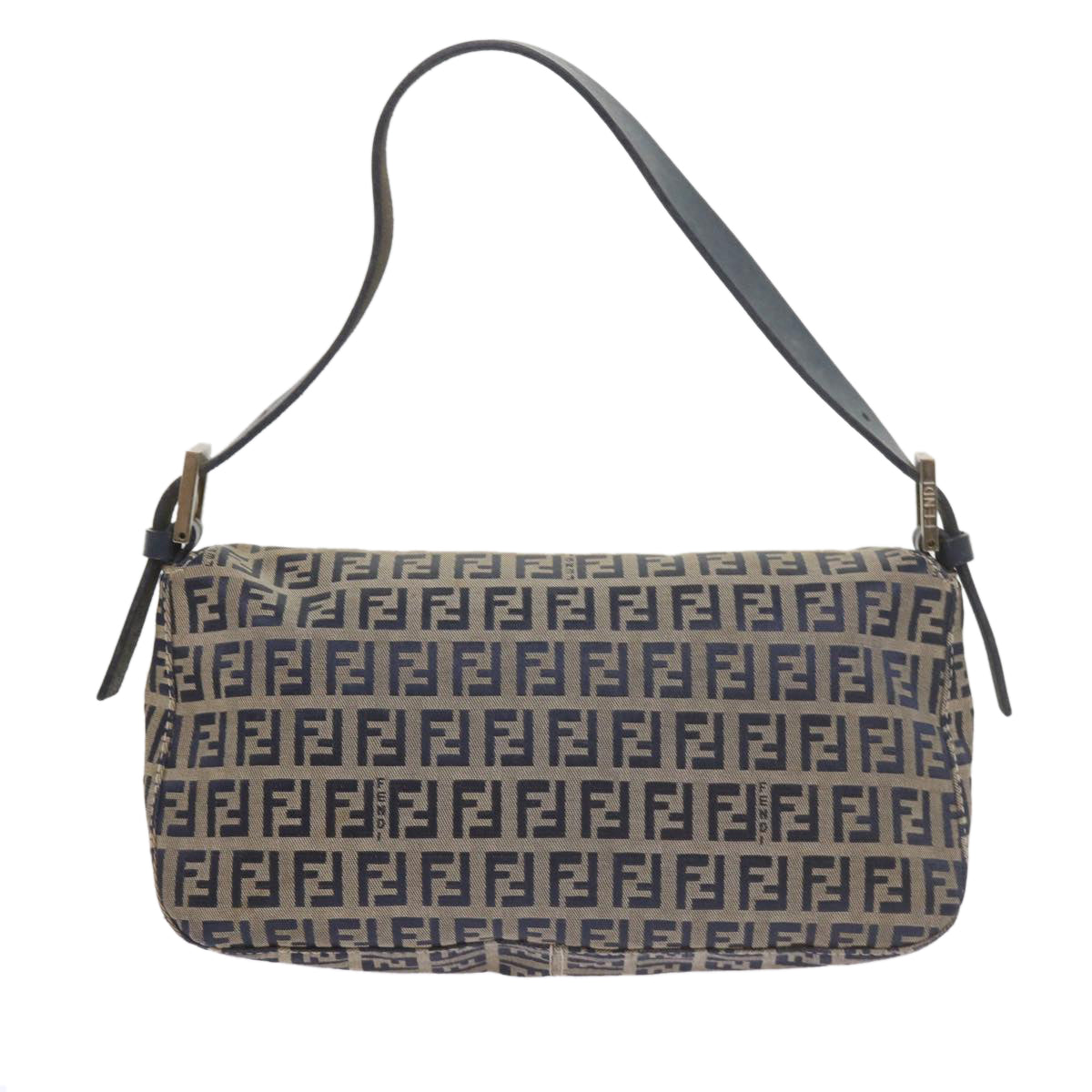 FENDI Zucchino Canvas Mamma Baguette Shoulder Bag Navy56197