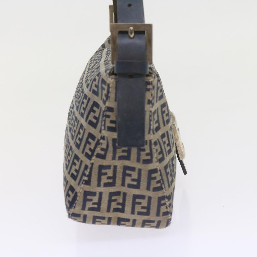 FENDI Zucchino Canvas Mamma Baguette Shoulder Bag Navy56197