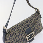 FENDI Zucchino Canvas Mamma Baguette Shoulder Bag Navy56197