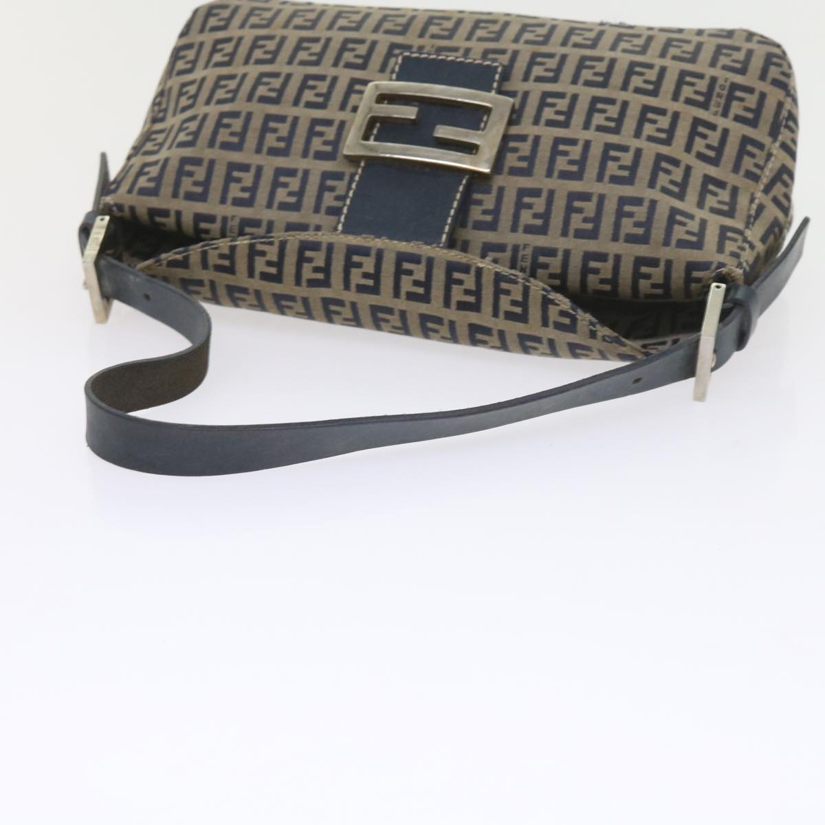 FENDI Zucchino Canvas Mamma Baguette Shoulder Bag Navy56197
