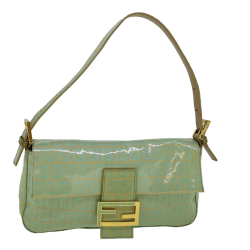 FENDI Zucchino Canvas Mamma Baguette Shoulder Bag Coated Canvas Blue56198