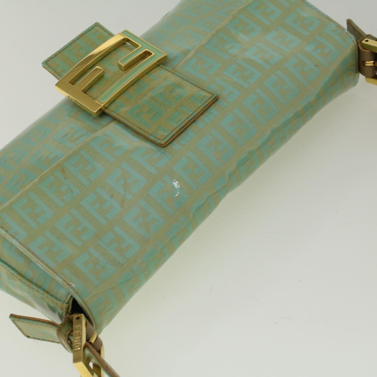 FENDI Zucchino Canvas Mamma Baguette Shoulder Bag Coated Canvas Blue56198