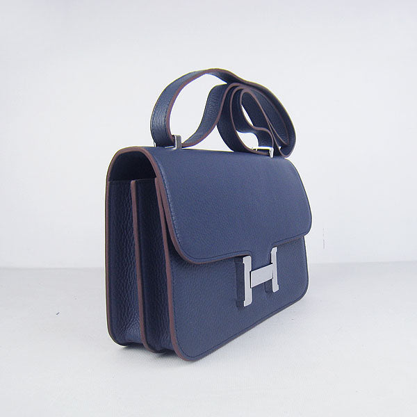 Hermes calf Leather Message Bag H020 dark blue silver