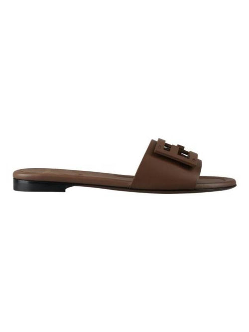Fendi Baguette FF Logo Leather Slippers Mocha