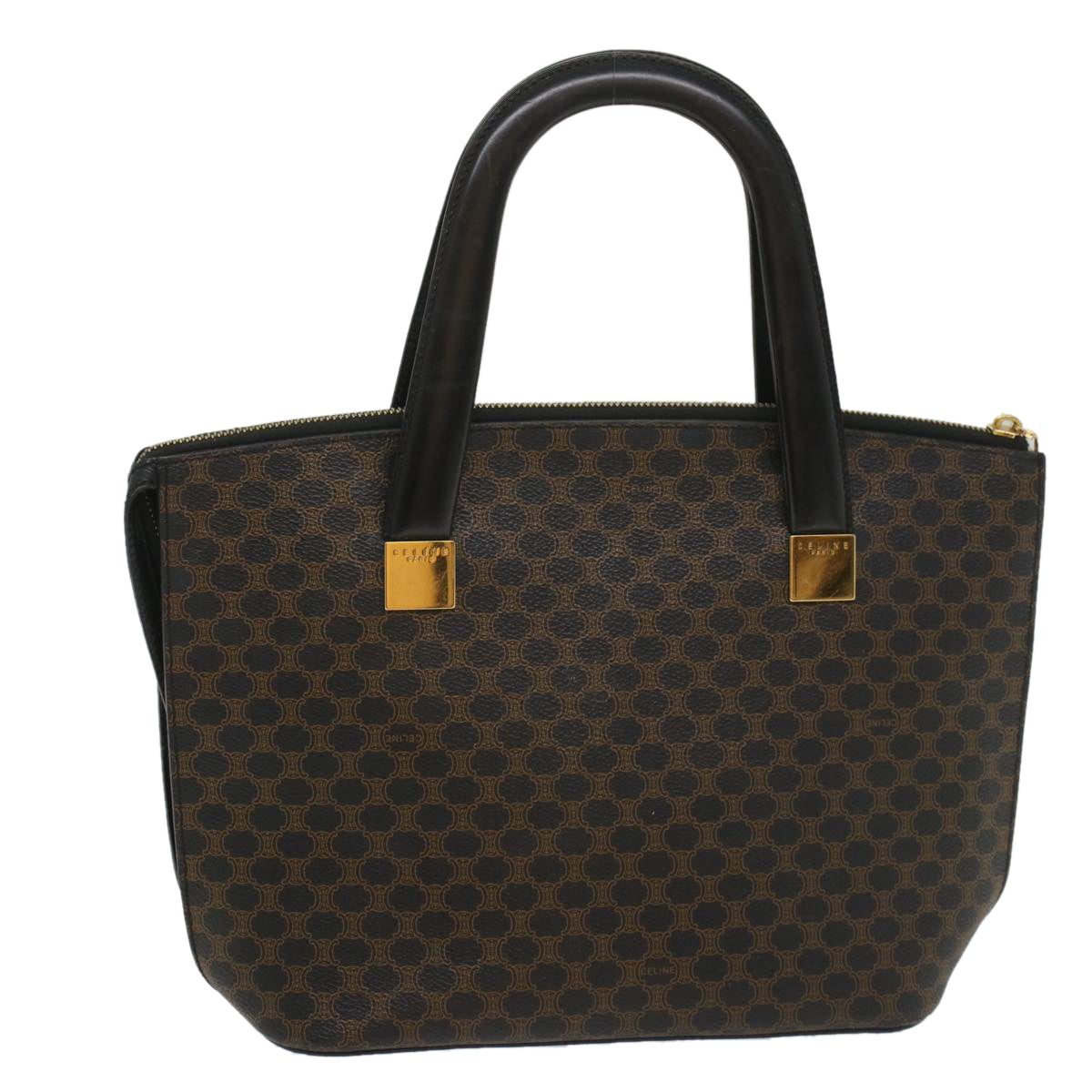 CELINE Macadam Canvas Hand Bag PVC Leather Black Brown  56309