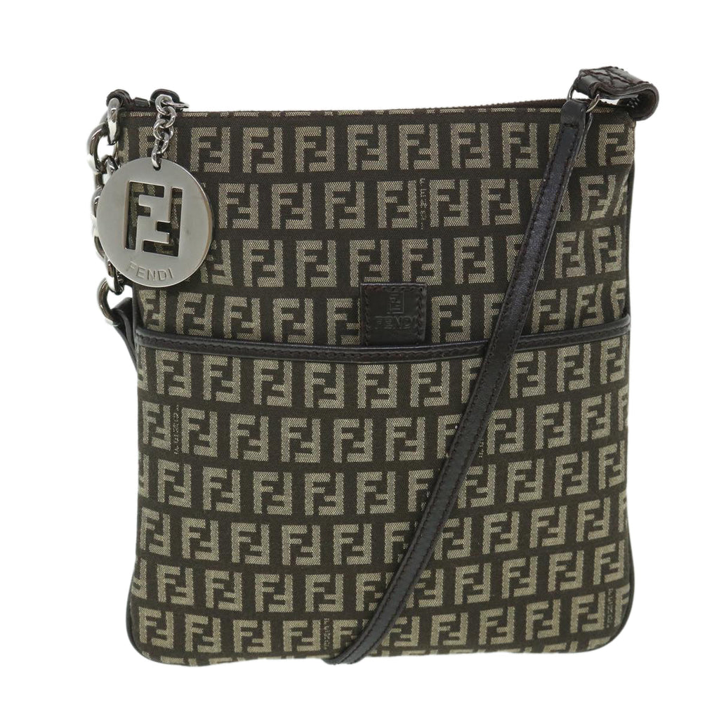 FENDI Zucchino Canvas Shoulder Bag Brown56323