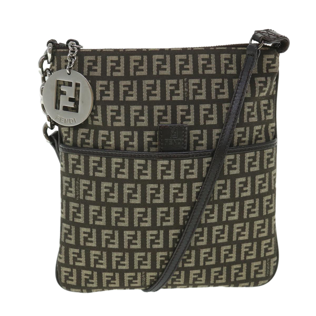 FENDI Zucchino Canvas Shoulder Bag Brown56323