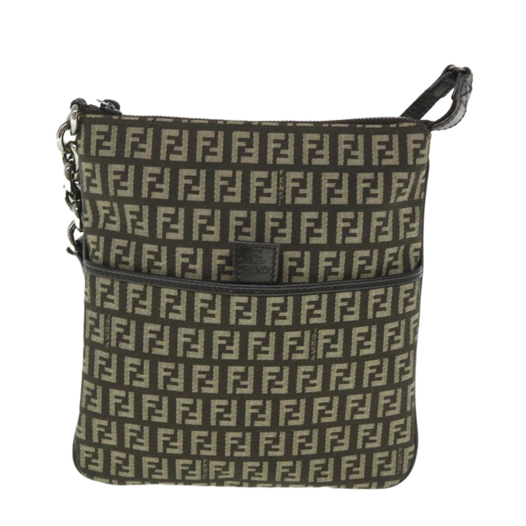 FENDI Zucchino Canvas Shoulder Bag Brown56323