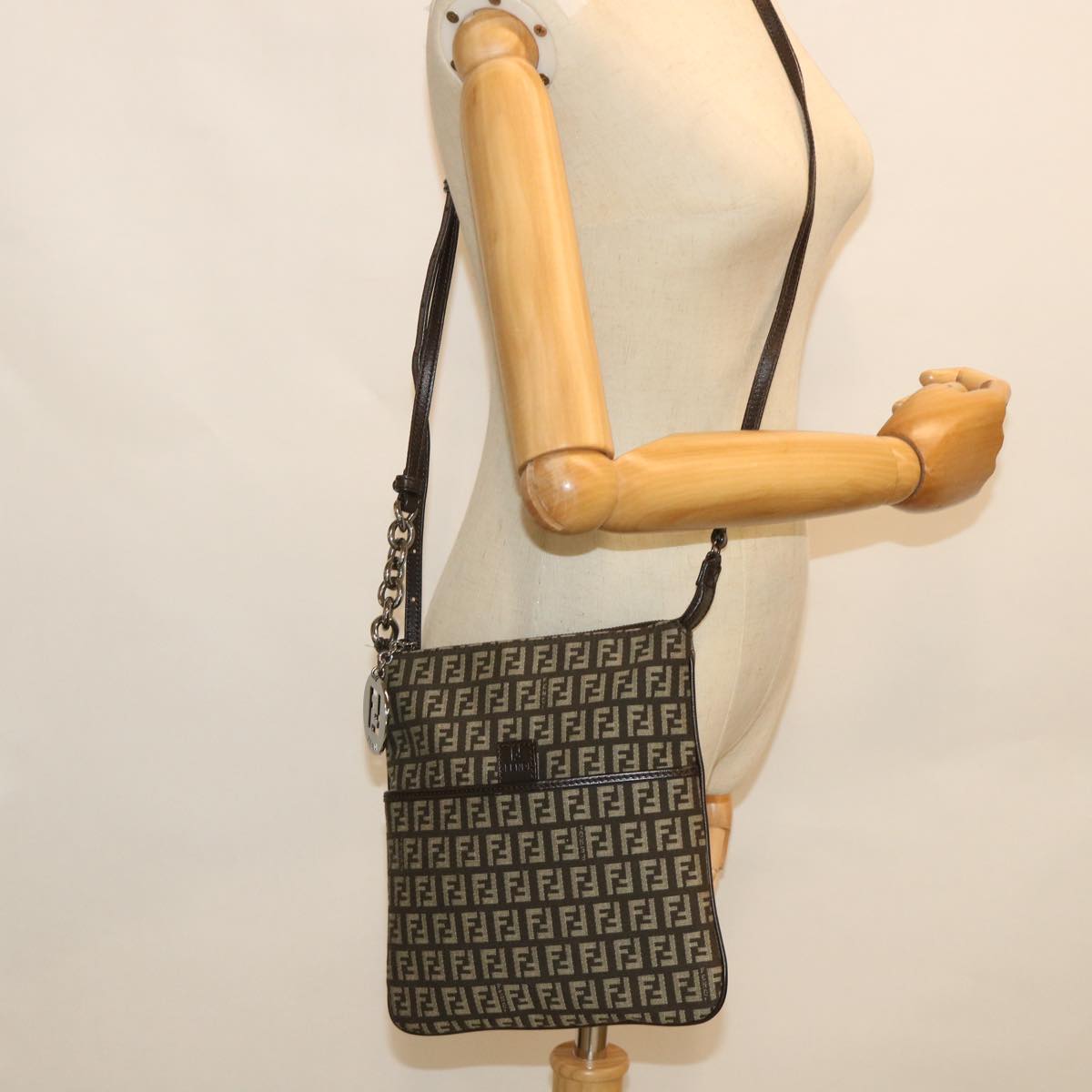 FENDI Zucchino Canvas Shoulder Bag Brown56323