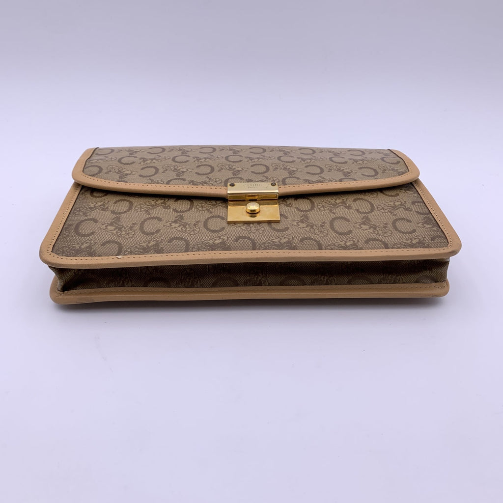 CELINE Vintage Beige Vinyl C Macadam Canvas Clutch Bag Purse
