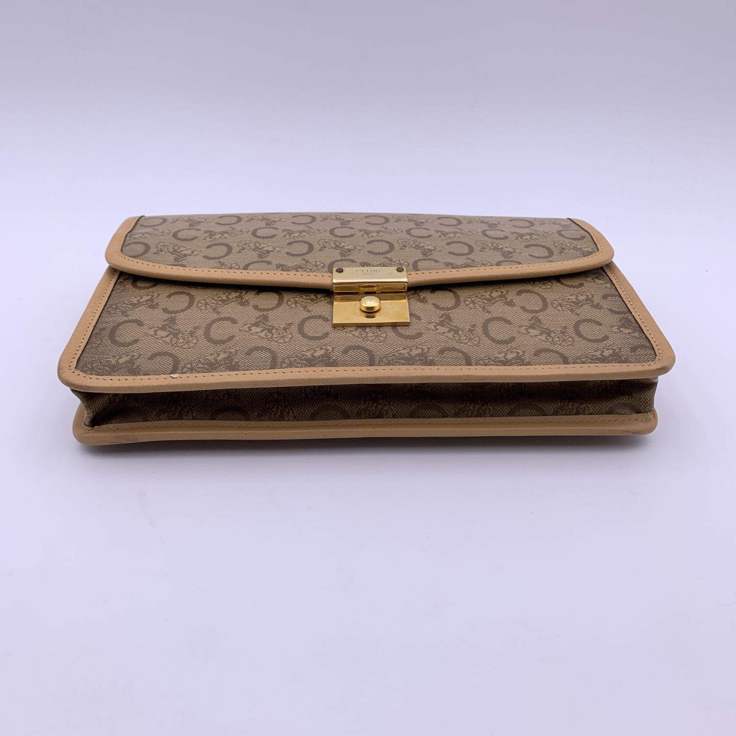 CELINE Vintage Beige Vinyl C Macadam Canvas Clutch Bag Purse