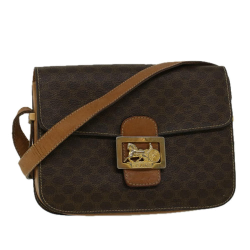 CELINE Macadam Canvas Horse Carriage Shoulder Bag PVC Leather Brown  56467