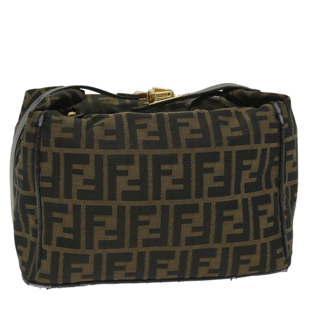 FENDI Zucca Canvas Vanity pouch Hand Bag Nylon Brown Black56582