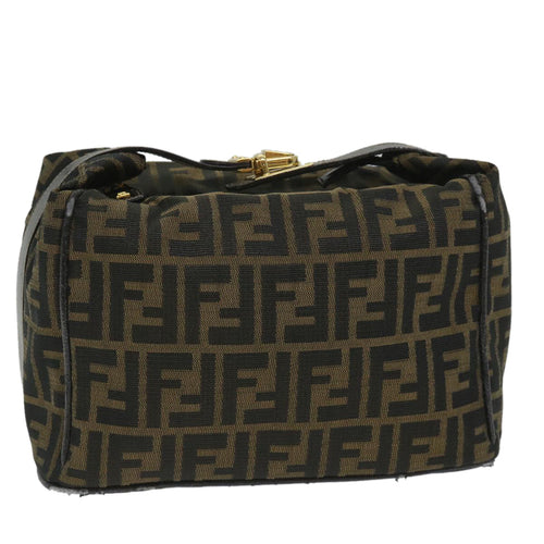 FENDI Zucca Canvas Vanity pouch Hand Bag Nylon Brown Black56582