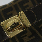 FENDI Zucca Canvas Vanity pouch Hand Bag Nylon Brown Black56582
