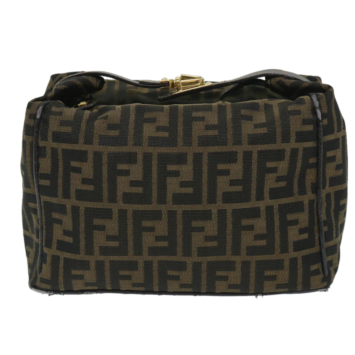 FENDI Zucca Canvas Vanity pouch Hand Bag Nylon Brown Black56582