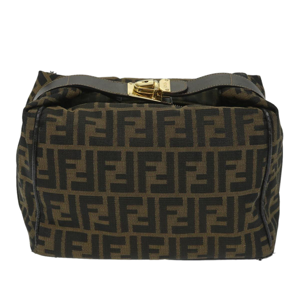 FENDI Zucca Canvas Vanity pouch Hand Bag Nylon Brown Black56582