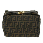 FENDI Zucca Canvas Vanity pouch Hand Bag Nylon Brown Black56582