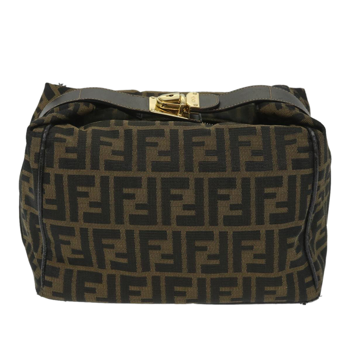 FENDI Zucca Canvas Vanity pouch Hand Bag Nylon Brown Black56582