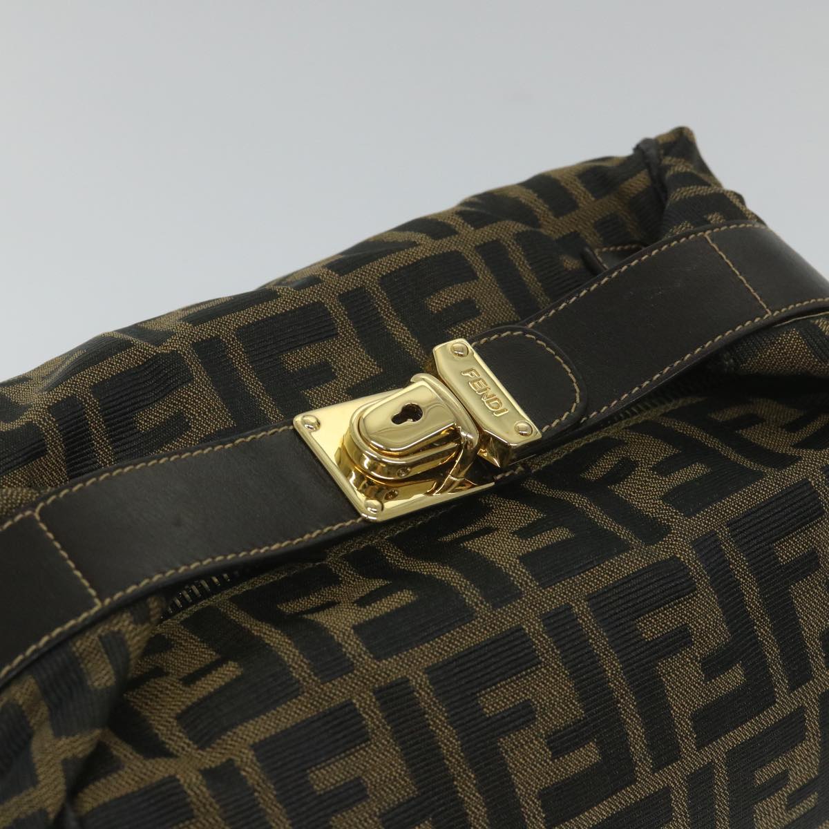 FENDI Zucca Canvas Vanity pouch Hand Bag Nylon Brown Black56582