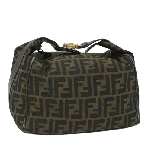 FENDI Zucca Canvas Vanity pouch Hand Bag Nylon Brown Black56583