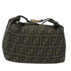 FENDI Zucca Canvas Vanity pouch Hand Bag Nylon Brown Black56583