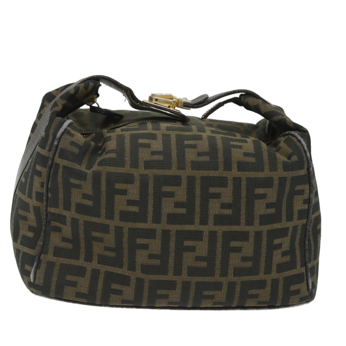 FENDI Zucca Canvas Vanity pouch Hand Bag Nylon Brown Black56583