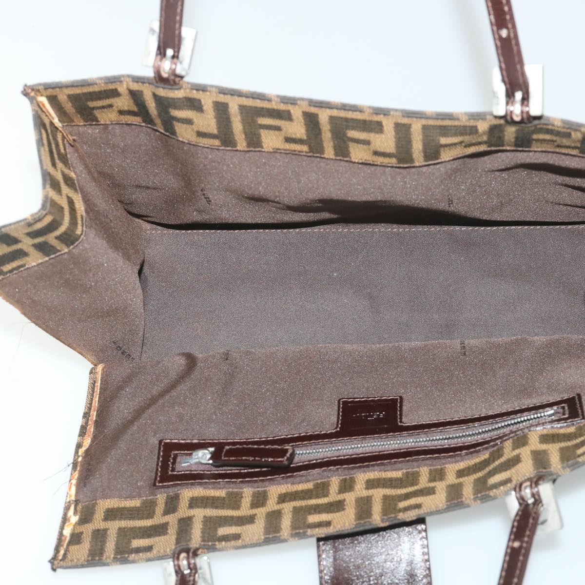 FENDI Zucca Canvas Mamma Hand Bag Nylon Brown Black56586