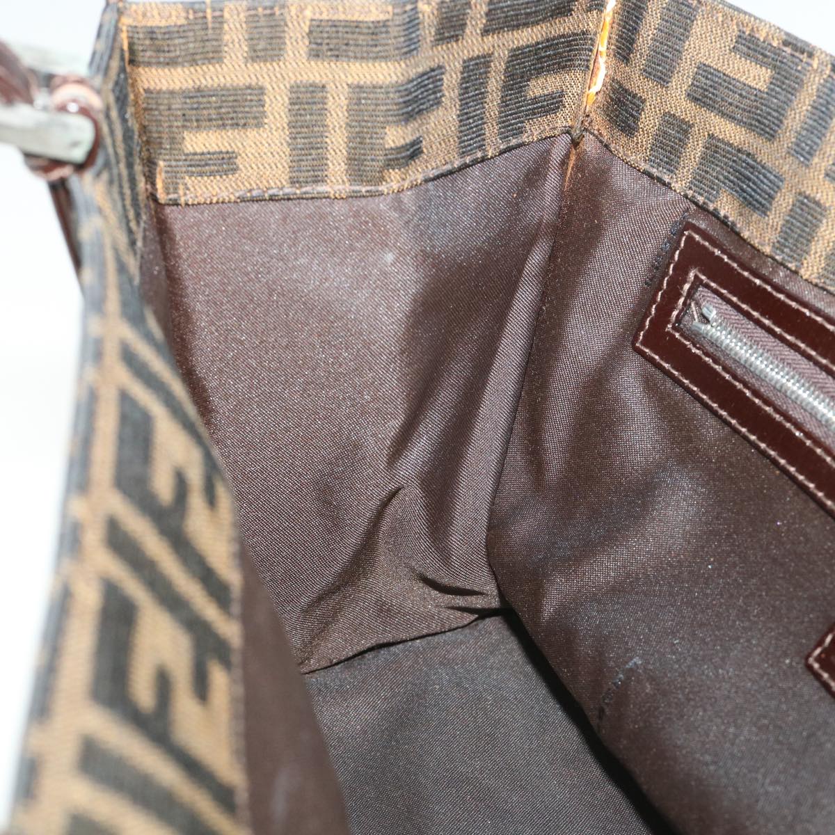 FENDI Zucca Canvas Mamma Hand Bag Nylon Brown Black56586
