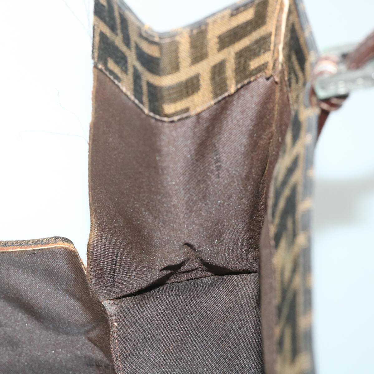 FENDI Zucca Canvas Mamma Hand Bag Nylon Brown Black56586