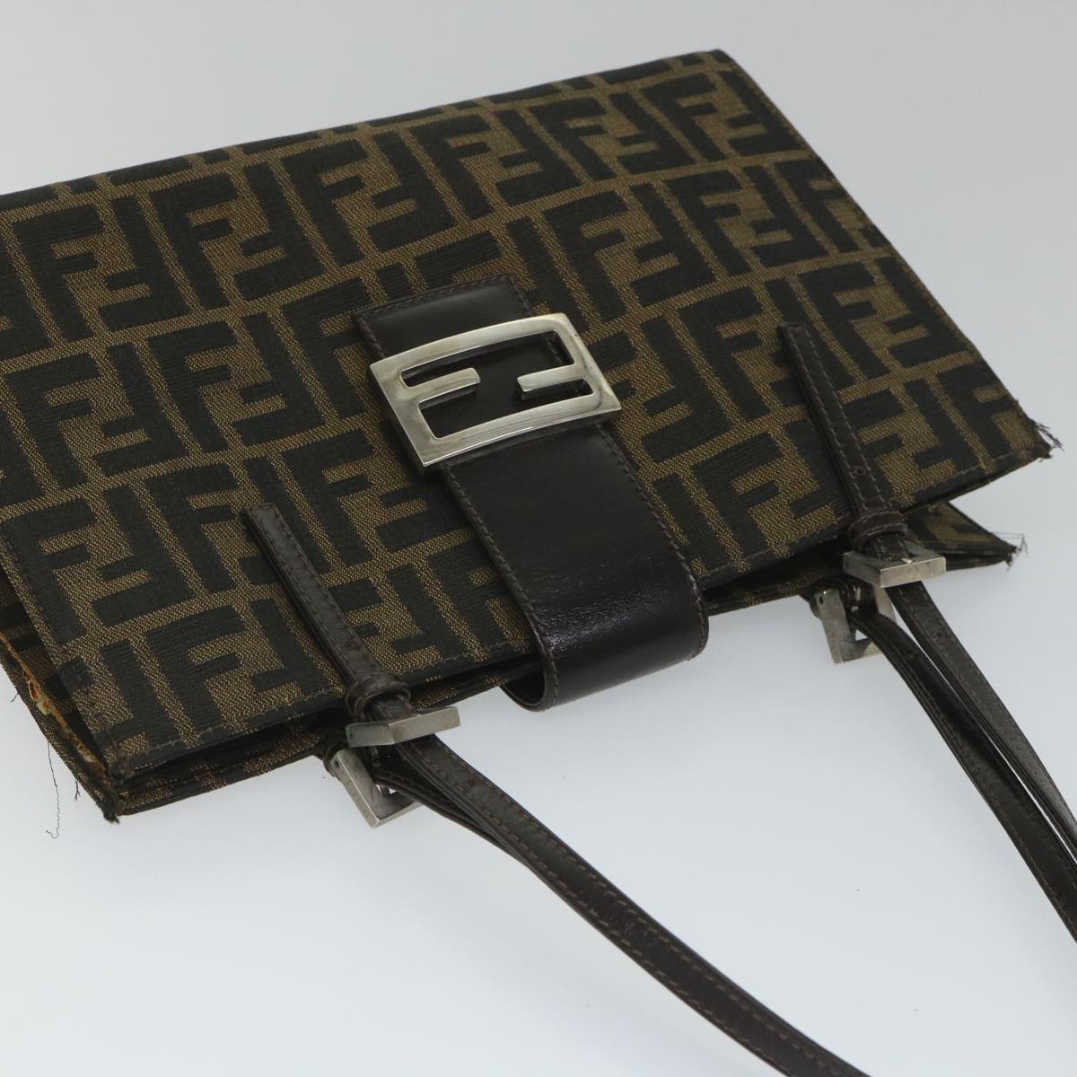 FENDI Zucca Canvas Mamma Hand Bag Nylon Brown Black56586