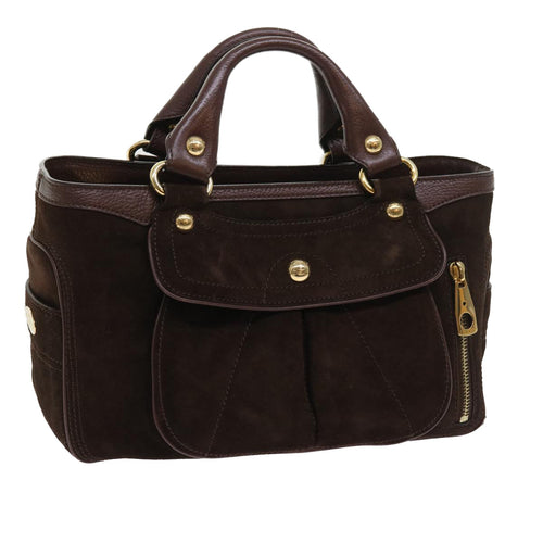 CELINE Hand Bag Suede Leather Brown  56762