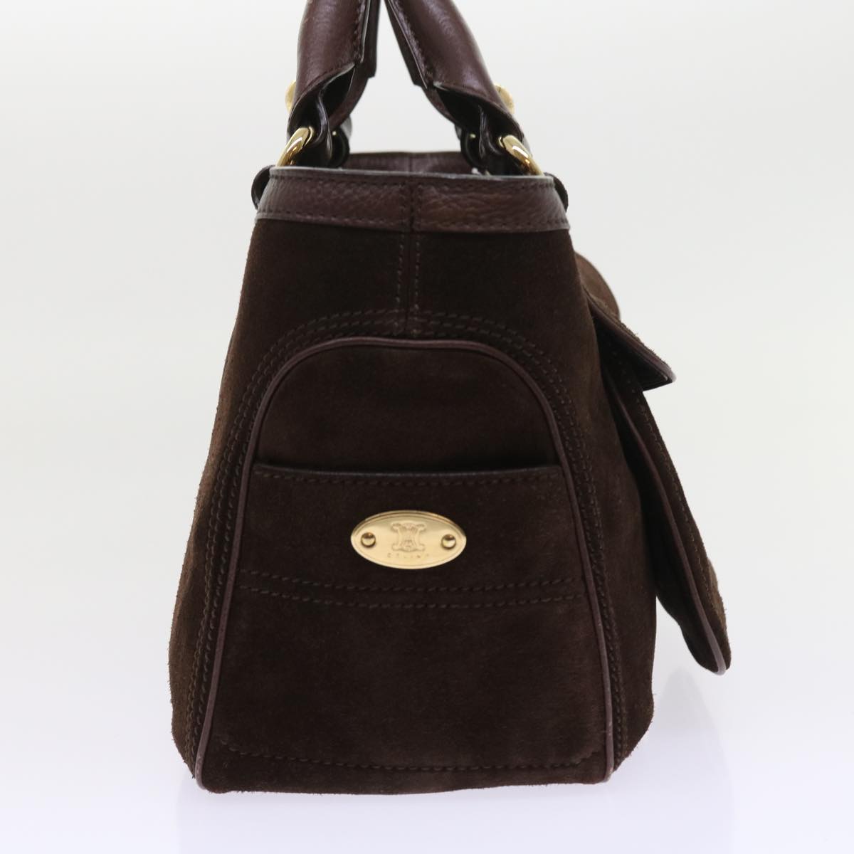 CELINE Hand Bag Suede Leather Brown  56762