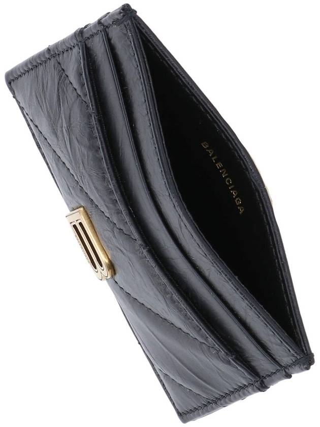 Balenciaga Crush Quilted Calfskin Card Wallet Black