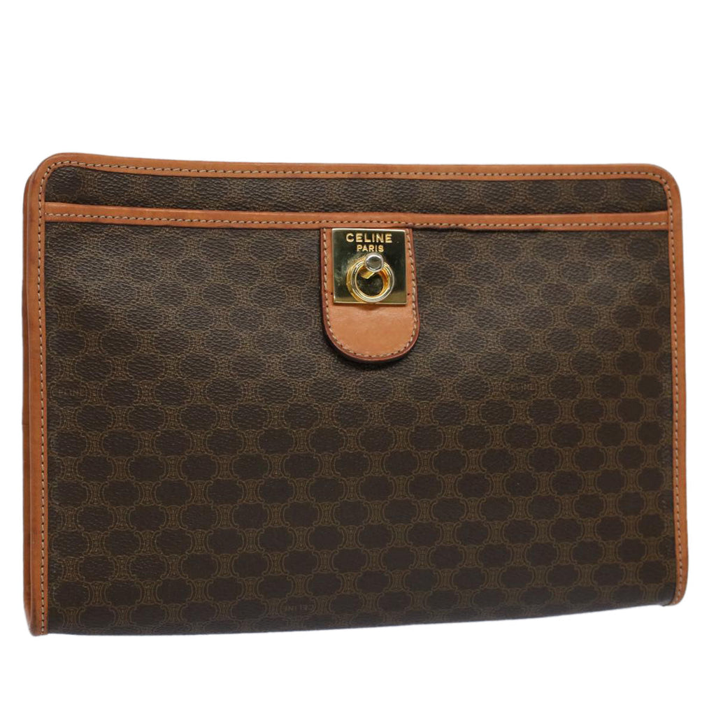 CELINE Macadam Canvas Clutch Bag PVC Leather Brown  56781
