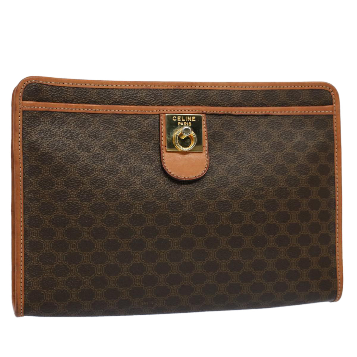 CELINE Macadam Canvas Clutch Bag PVC Leather Brown  56781