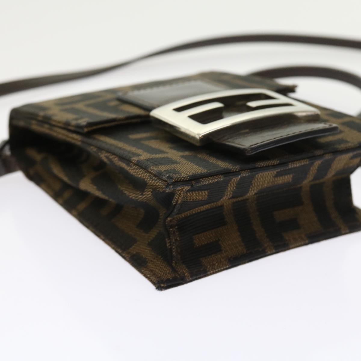 FENDI Zucca Canvas Mamma Baguette Shoulder Bag Black Brown56931