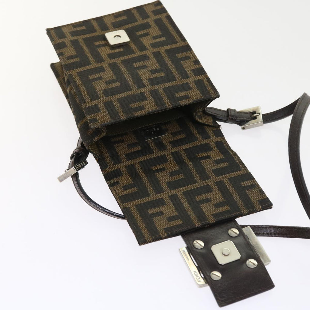 FENDI Zucca Canvas Mamma Baguette Shoulder Bag Black Brown56931