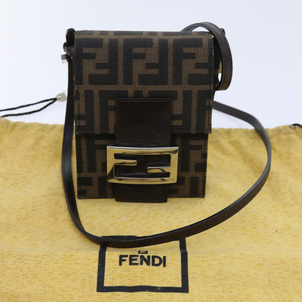 FENDI Zucca Canvas Mamma Baguette Shoulder Bag Black Brown56931