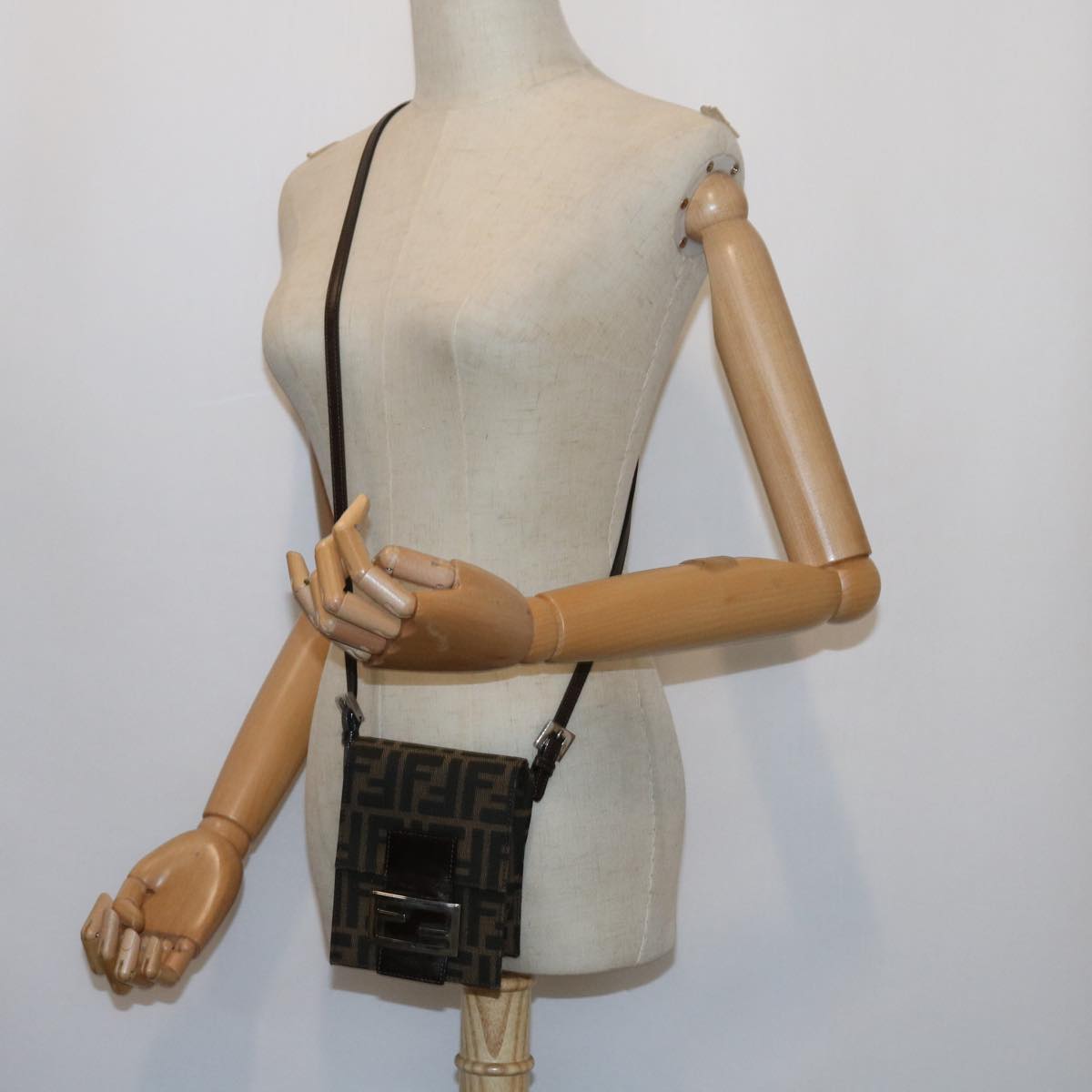 FENDI Zucca Canvas Mamma Baguette Shoulder Bag Black Brown56931