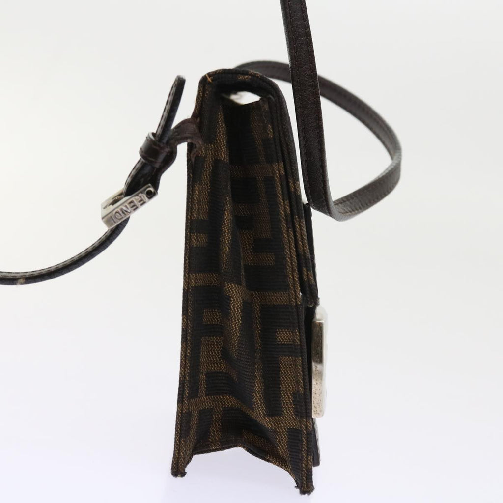 FENDI Zucca Canvas Mamma Baguette Shoulder Bag Black Brown56931