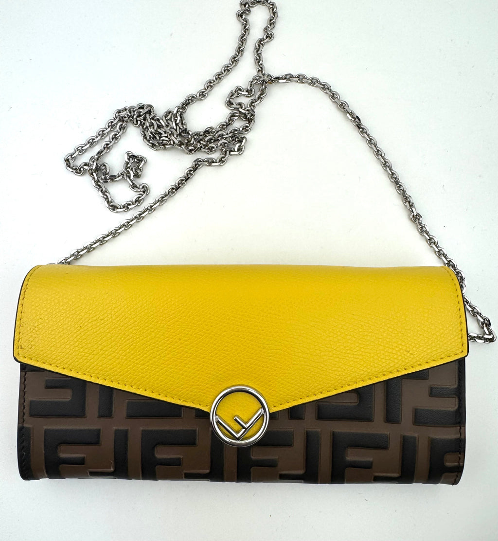 Fendi Continental Wallet with Chain in Red Leather
