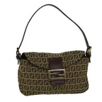 FENDI Zucchino Canvas Mamma Baguette Shoulder Bag Brown57292