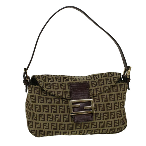 FENDI Zucchino Canvas Mamma Baguette Shoulder Bag Brown57292